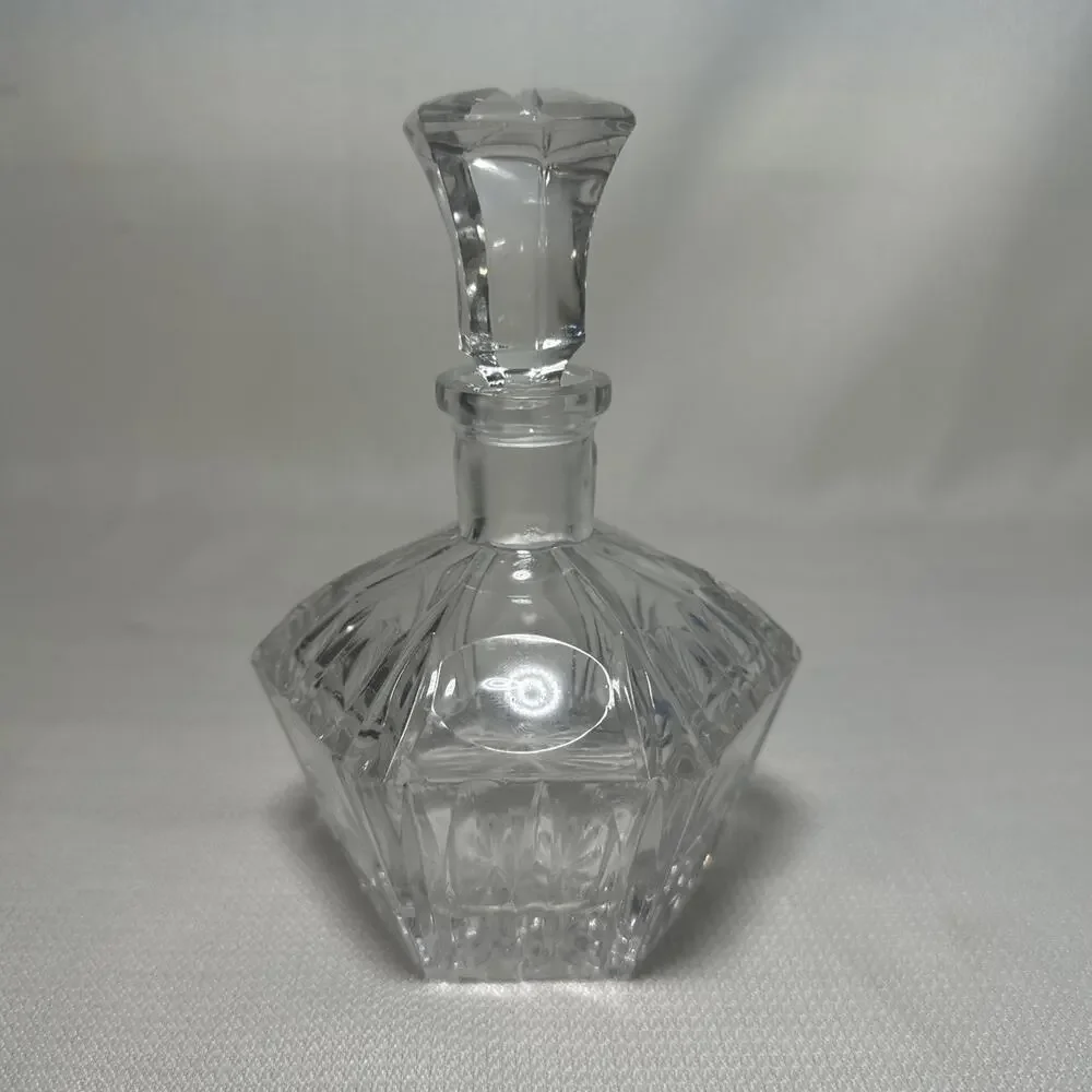 4 Pc Vintage Crystal Vanity Set Art Deco Bowl Bottle Decanter Starburst